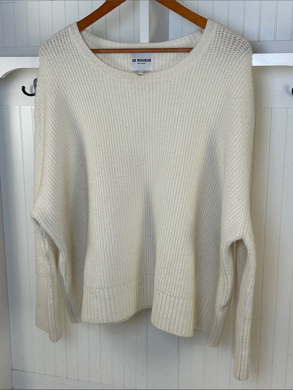 De Rigueur Ivory Ribbed Merino Wool Alpaca Oversized Sweater XS